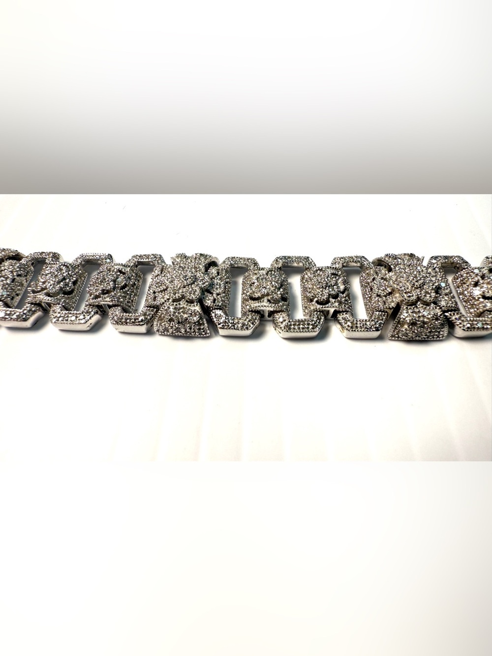 Source Unknown 925 Silver Crystal Floral Link Bracelet